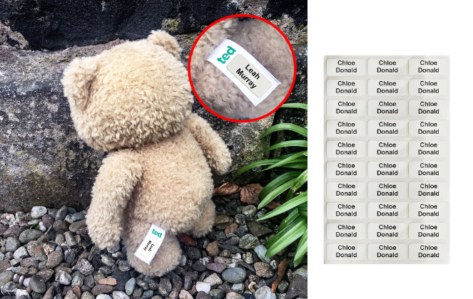 Teddy with stick on name labels