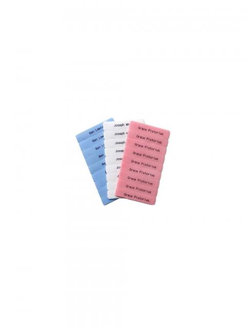 Large combo pack in red/blue/black for school:100 iron on 50 stick on Name tags 