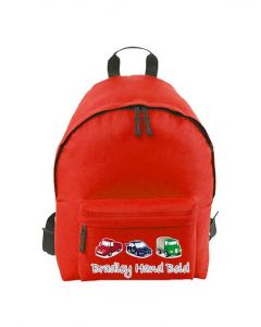 Personalised back pack in Bradley Hand Bold text in black