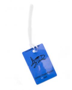 Plastic loops attached to a personalised bag tag