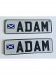 Personalised pram plates with a flag