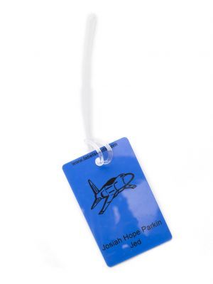 Plastic loops attached to a personalised bag tag