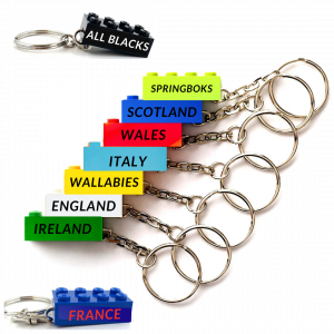 Six nations and world cup rugby Lego keychains