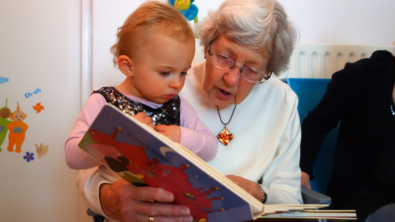Grandma Reading with Child Labels4kids